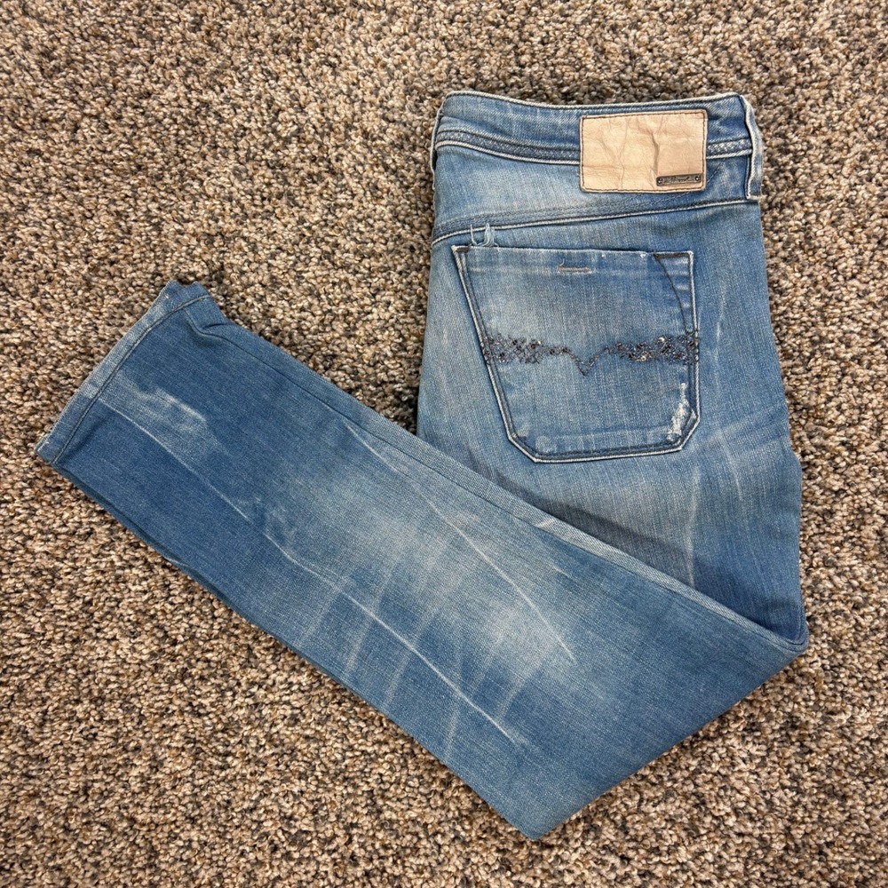 Diesel Lowky Slim Straight Women's 28x25 Jeans Blue Wash Distressed Low Rise